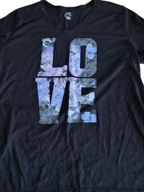 Just My Size 4X LOVE Floral Graphic Knit T-Shirt Black Purple Blue White